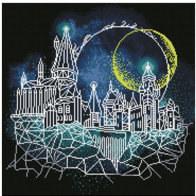 Imagen cuadro  luna sobre hogwarts - pintura con diamante