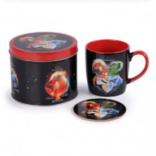 LATA REGALO TAZA + POSAVASOS HARRY POTTER ESCUDOS
