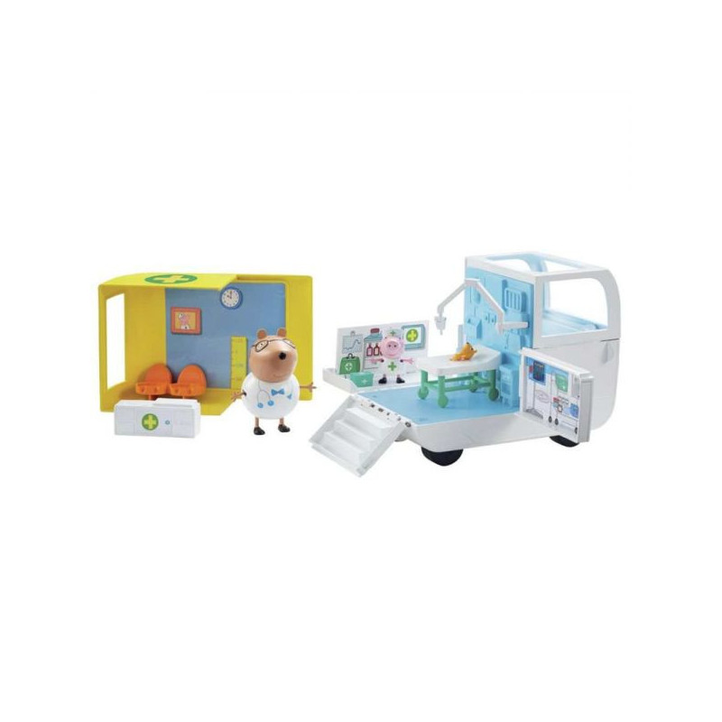 Imagen ambulancia y centro médico peppa pig con 2 figuras