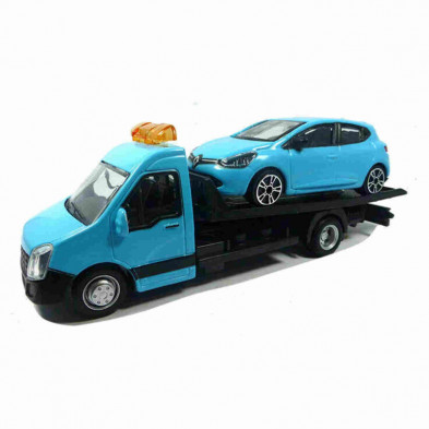 imagen 1 de grúa y coche renault clio azul 1/43 bburago