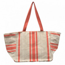 Imagen bolso lino rayas coral