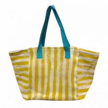 Imagen bolso lino rayas amarillo 30x28x20cm