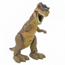 Imagen dinosaurio t-rex marrón caminante con luz y sonido