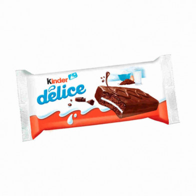 Pastelito Kinder Délice en su envoltorio individual blanco y rojo