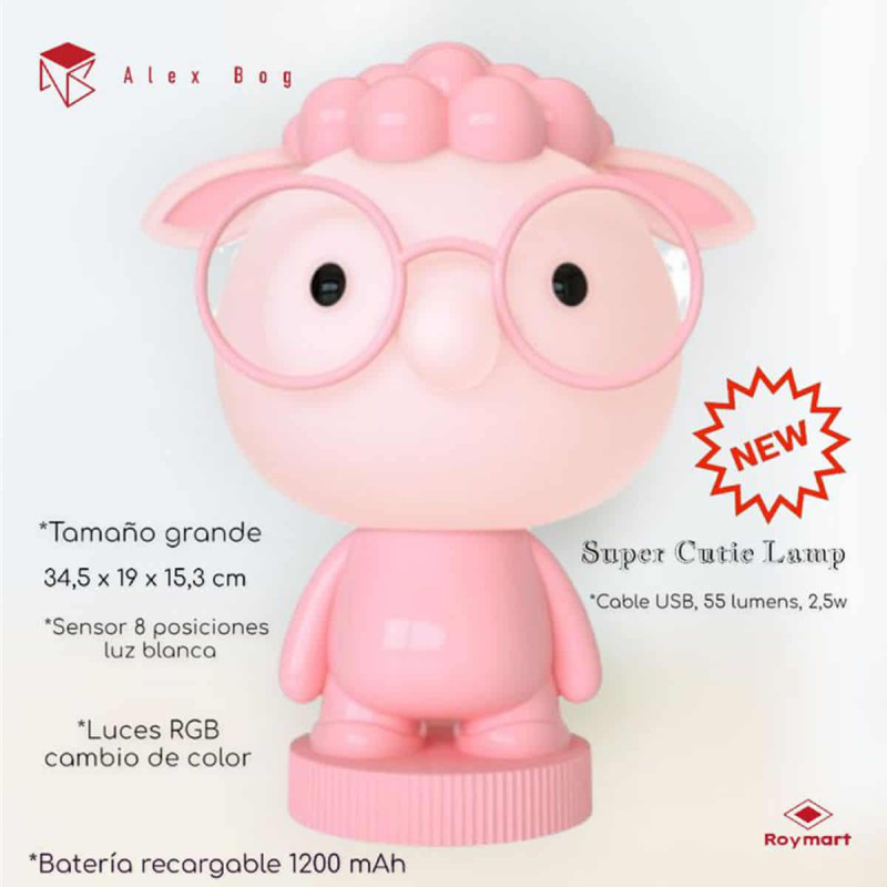 imagen 1 de lampara led oveja con gafas rosa 32cm