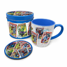 LATA REGALO TAZA Y POSAVASOS MARVEL CARTAS