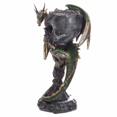 imagen 1 de portavelas copa decorativa calavera y dragón verde