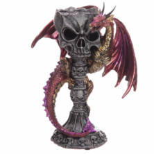 Imagen portavelas copa decorativa calavera y dragón rojo