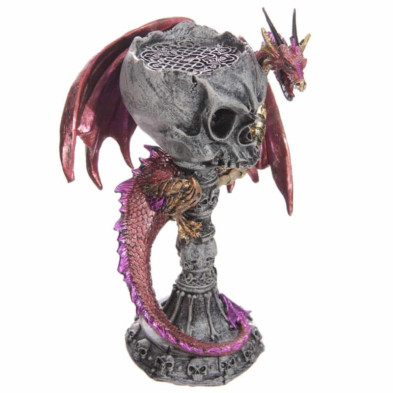 imagen 3 de portavelas copa decorativa calavera y dragón rojo