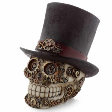 Imagen figura calavera decorativa steampunk con sombrero