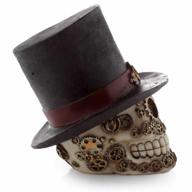 imagen 2 de figura calavera decorativa steampunk con sombrero