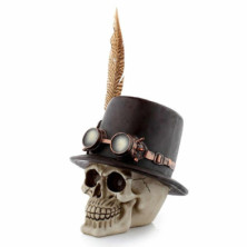 Imagen figura calavera decorativa steampunk con sombrero