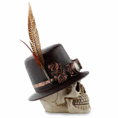 imagen 2 de figura calavera decorativa steampunk con sombrero