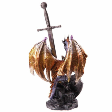 imagen 1 de figura dragón leyenda oscura con escudo de fuego
