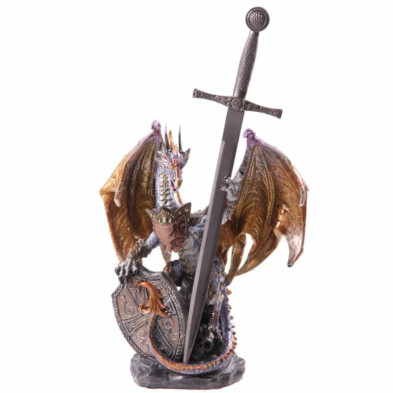 imagen 2 de figura dragón leyenda oscura con escudo de fuego