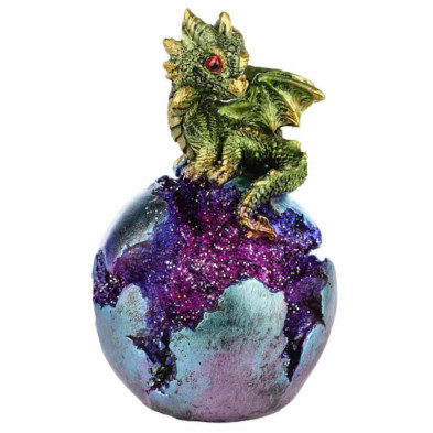imagen 2 de figura huevo geoda de bebé dragón verde