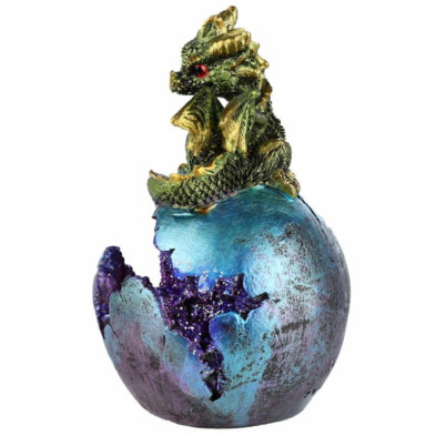 imagen 3 de figura huevo geoda de bebé dragón verde