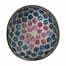 imagen 1 de cuenco de cáscara de coco hojas azules rosas
