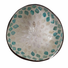 imagen 1 de cuenco de cáscara de coco hojas blancas azules