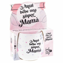 Imagen taza ovalada aquí bebe una super mama