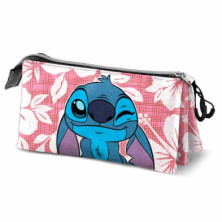 Imagen portatodo triple lilo y stitch rosa maui