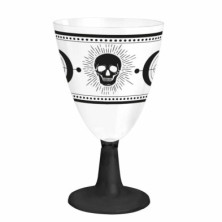 Imagen copa agua/vino calavera reutilizable pie negro 220