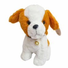 Imagen perro de peluche 25cm con cascabel marrón/blanco