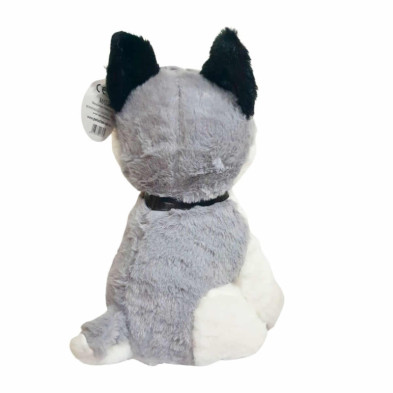 imagen 2 de perro de peluche 25cm con cascabel gris