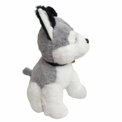 imagen 3 de perro de peluche 25cm con cascabel gris