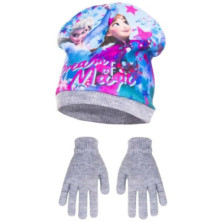 PACK GORRO Y GUANTES GRIS FROZEN ANNA Y ELSA