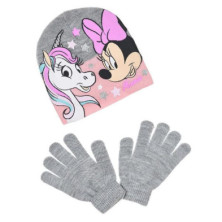 PACK GORRO Y GUANTES GRIS MINNIE MOUSE Y UNICORNIO