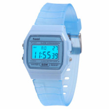 RELOJ VINTAGE LCD CORREA TRANSPARENTE AZUL