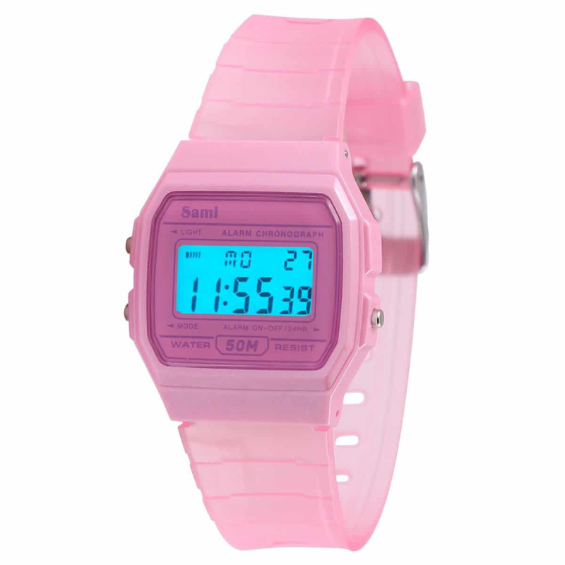 Reloj vintage lcd correa transparente rosa