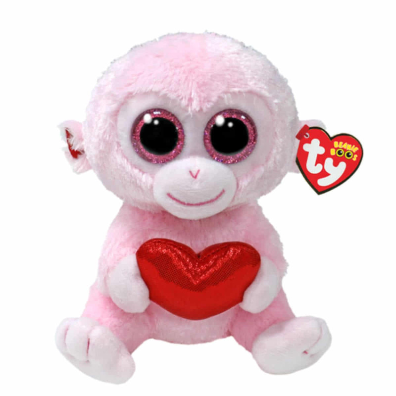 Imagen peluche beanie boos mono gigi corazón 15cm ty