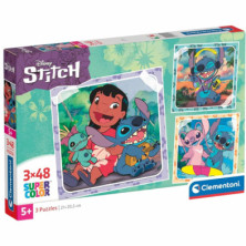 Imagen puzle disney lilo & stitch 3x48 piezas clementoni