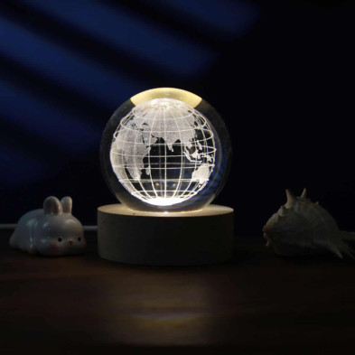 imagen 1 de lámpara bola de cristal 3d tema mundo  8cm