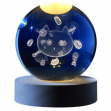 Imagen lámpara bola de cristal 3d gato 8cm