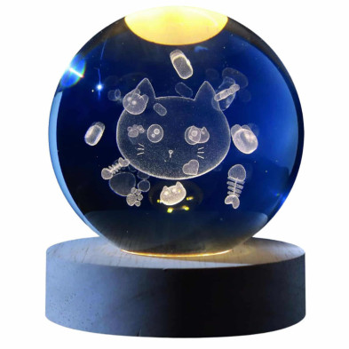 Imagen lámpara bola de cristal 3d gato 8cm