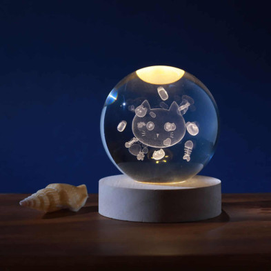 imagen 1 de lámpara bola de cristal 3d gato 8cm