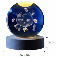 imagen 2 de lámpara bola de cristal 3d gato 8cm