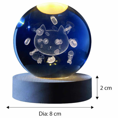 imagen 2 de lámpara bola de cristal 3d gato 8cm