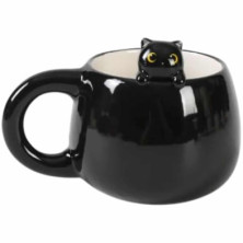 TAZA DE CERÁMICA CON GATO NEGRO EN EL BORDE 450 ML