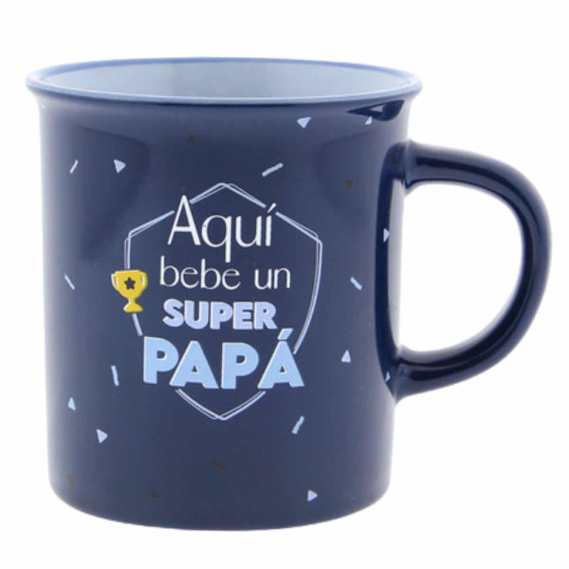 Imagen taza vintage aquí bebe un super papá 430ml