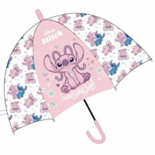 PARAGUAS AUTOMÁTICO ANGEL LILO & STITCH ROSA TRANSPARENTE 48,5 CM