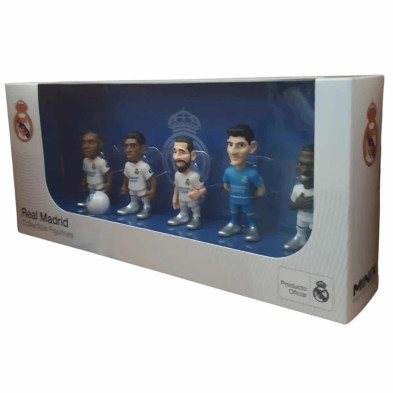 Set coleccionable Minix Real Madrid con 5 figuras oficiales de jugadores: Vinicius Jr, Alaba, Carvajal, Courtois y Tchouaméni