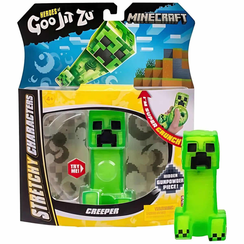 Figura Elastica Goo Jit Zu - Minecraft Creeper 11 Cm - Texture Super Cracking 3x Elastico - 3