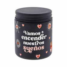 VELA AROMÁTICA VAMOS A ENCENDER NUESTROS SUEÑOS CON DISEÑO NEGRO Y MENSAJE INSPIRADOR
