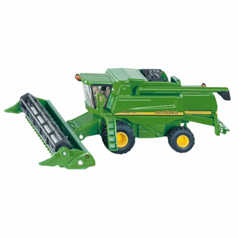 Cosechadora John Deere T670i de juguete a escala 1:87 con cabezal desmontable y ruedas móviles, modelo SIKU 1876.