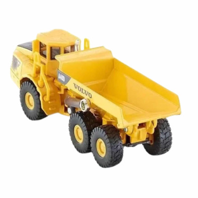 Camión dumper Volvo A40D SIKU con volquete basculante, ideal para juegos de construcción en miniatura.