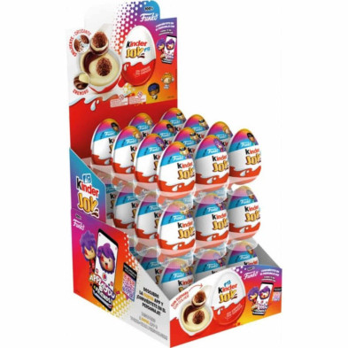 Vista superior del expositor Kinder Joy con 36 huevos en fila